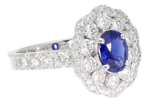 アプローズ PT900【ビルマ産 非加熱】サファイヤ 1.048ct ダイヤ 1.353ct リング