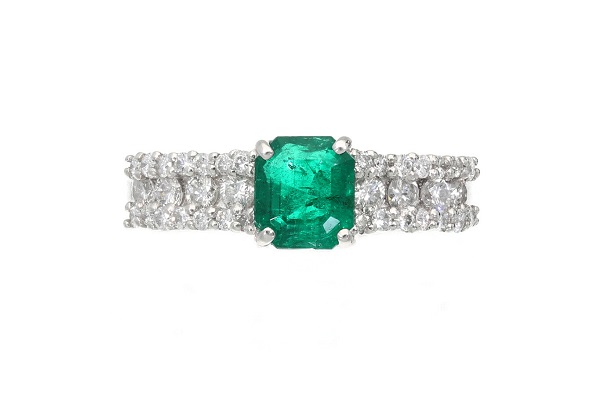 アプローズ PT900 エメラルド 0.963ct ダイヤ 0.536ct リング