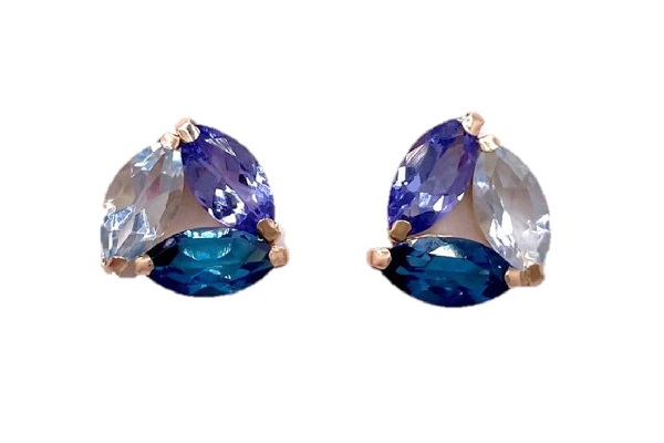 シンシア K18YG タンザナイト•ロンドンブルー• スカイブルートパーズ　ピアス　3.00ct