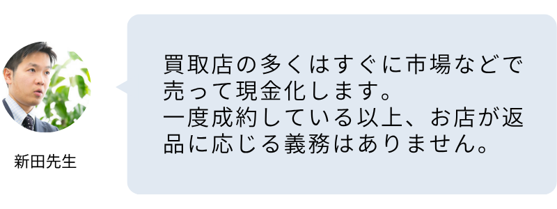 売却したものを返却依頼したら「もう無い」と言われた